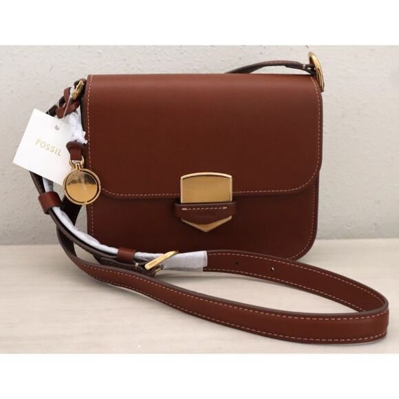 Fossil ZB192400-KH Women's O/S Brown Lennox Leather Flap Crossbody Bag - Picture 1 of 16
